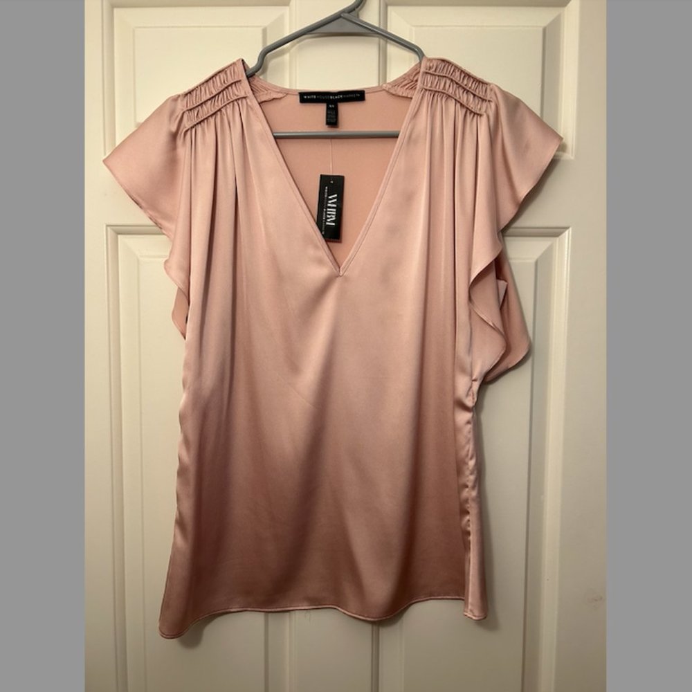 NWT WHBM Flutter-Sleeve V-Neck Top Rose Smoke XS